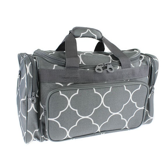 Girls Personalized Gray Quatrefoil Medium Duffel Bag Overnight