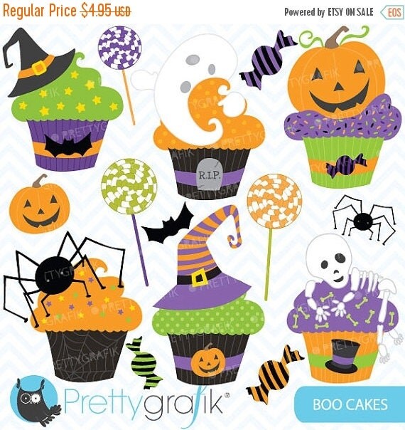 80% OFF SALE Halloween cupcake clipart commercial use, vector graphics, digital clip art, digital images - CL564 Il_570xn