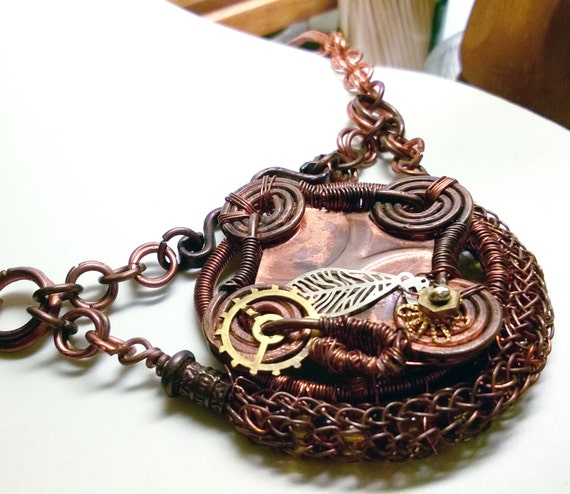 Copper wire wrapped Steampunk pendant by rainbowIVAart steampunk buy now online