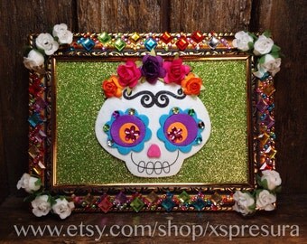 Day-of-the-Dead Nicho Frame / Dia-de-los-Muertos Shrine / Folk Art Calaca Altar / Skeleton Art Self-Standing Decor / Wall Hanging Retablo