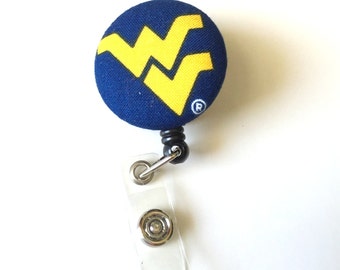 Cute Retractable ID BADGE Reel Holder, Lanyard made with West Virginia Fabric