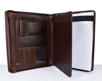 A4 size - Dark Brown Leather Portfolio - Document Folder - Leather iPad Case - Leather Organizer - Notepad Cover - valentine gift