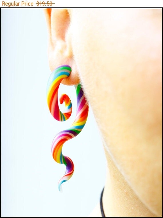 Rainbow fake gauges candy earrings rainbow earrings by SweetlyART