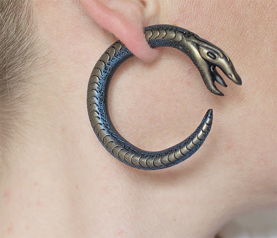 Snake gauge earrings Snake fake gauges Gauge plug earrings