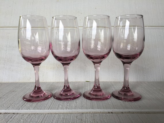 vintage pink / purple wine glasses pink long stemmed goblets