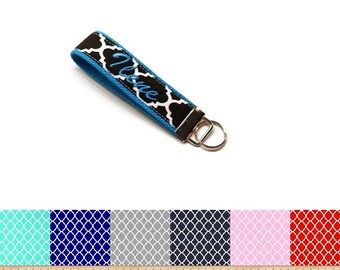 Quatrefoil key fob: CHOOSE your colors! Personalized key fob keychain, monogrammed key fob, keys wristlet, wrist key chain, fabric key chain