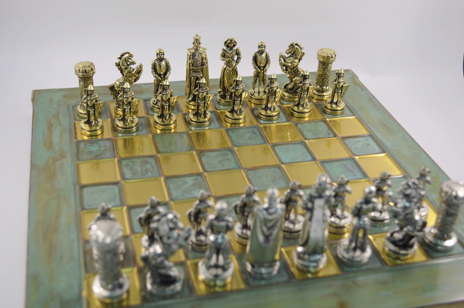 Medieval Chess Set 33X33cm/Bronze chess board