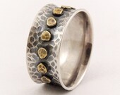 Rustic wide silver ring - steampunk ring,steampunk wedding ring,wedding band,steampunk mens ring,rustic mens ring,women ring,two tone ring