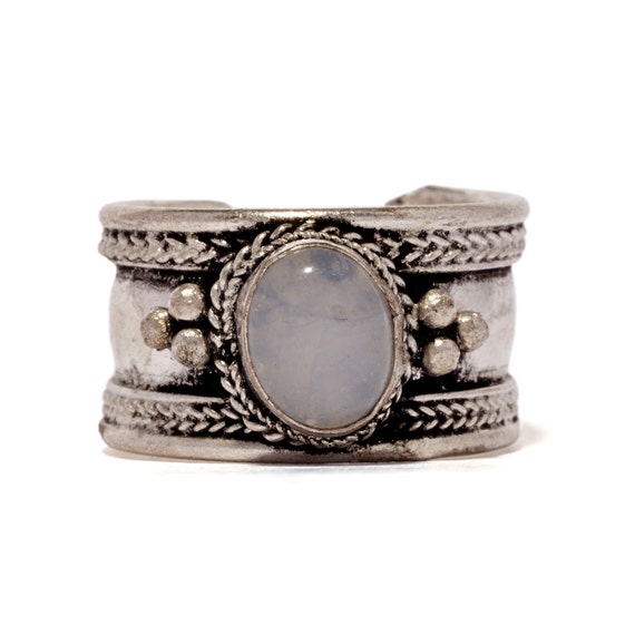 Tibetan moonstone ring Boho silver amulet ring with by bySAQUI