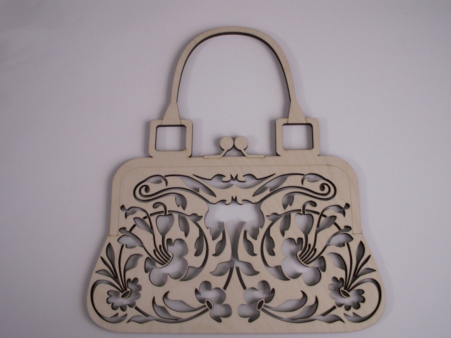Purse Wood Shape Laser Cut Filigree Unfinished by TomaCraftPlace