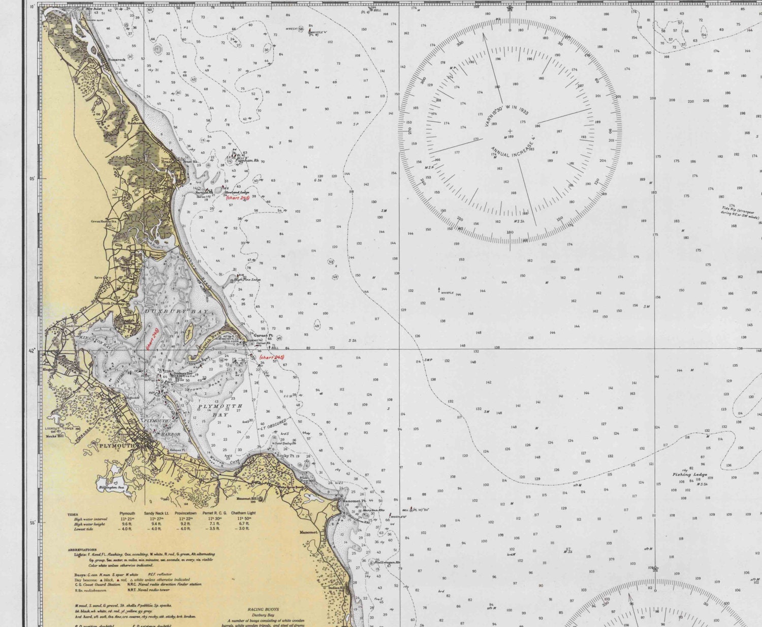 Cape Cod Bay 1933 Nautical Map 80000 AC Reprint Chart