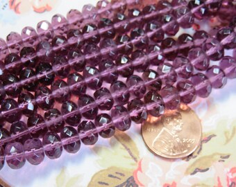 Amethyst Faceted Rondelle Czech Beads, 24 Beads - Item 3291