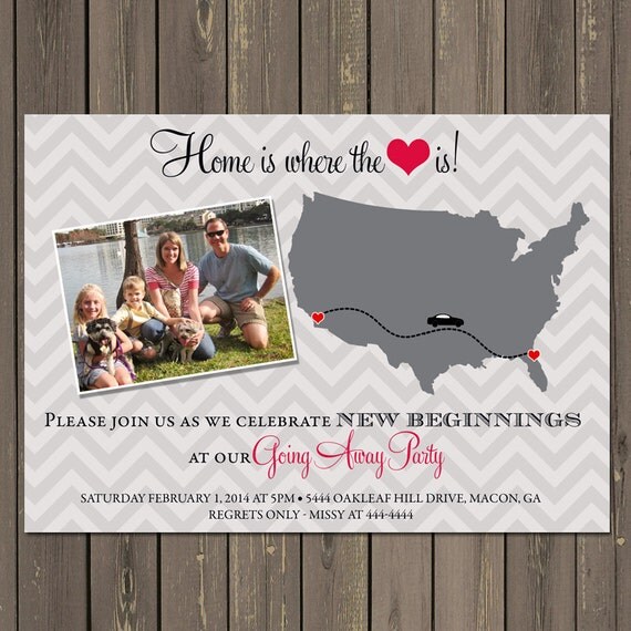 Going Away Party Invitation - Moving Invite - Bon Voyage - Moving Announcement - Farewell Party Invitation - Home is where the heart is Il_570xn