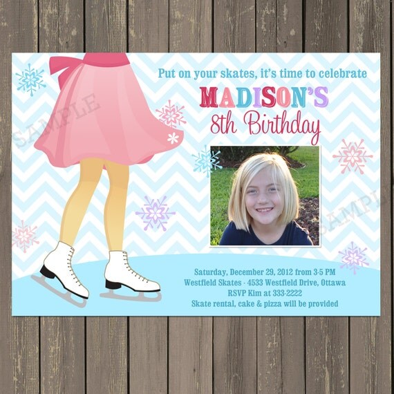 Ice Skating Party Invitation, Ice Skate Birthday Party Invitation, Girls Winter Birthday Party, Printable or Printed Il_570xn