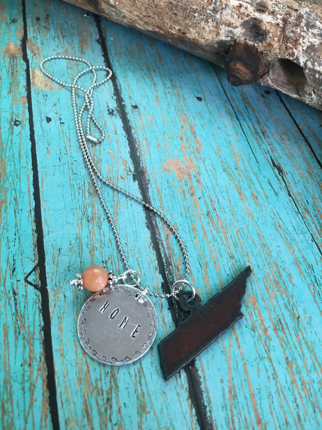 Handmade Rustic Metal Tennessee State Charm with Handstamped