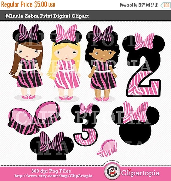 50% OFF SALE Minnie Zebra Print Digital Clipart /Minnie Pink and Zebra For Personal and Commercial Use / INSTANT Download Il_570xn