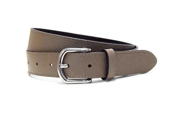 Leather belt taupe grey women belt cow leather pebble grain