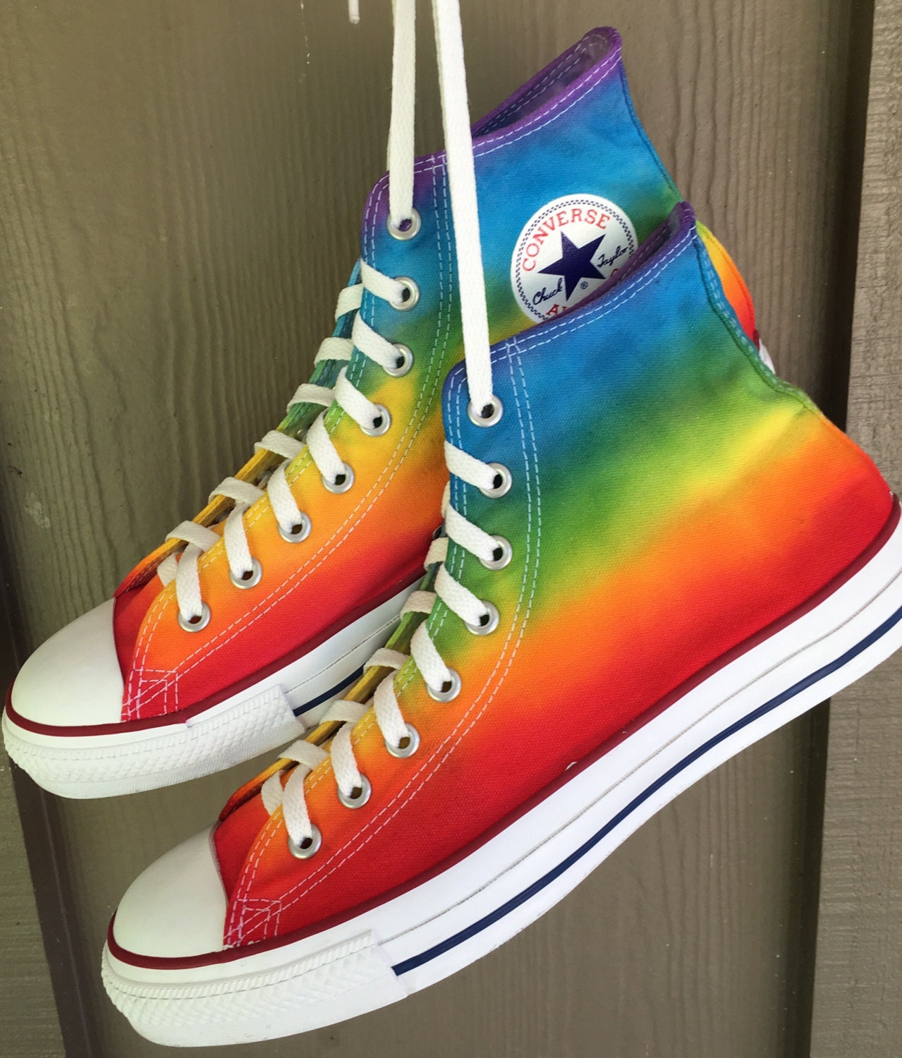 Tie Dyed Converse Hi Tops Rainbow Hippie by AllBottledUpTieDyes