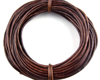 Brown Distressed Round Leather Cord 1mm 25 meters (27.34 yards)