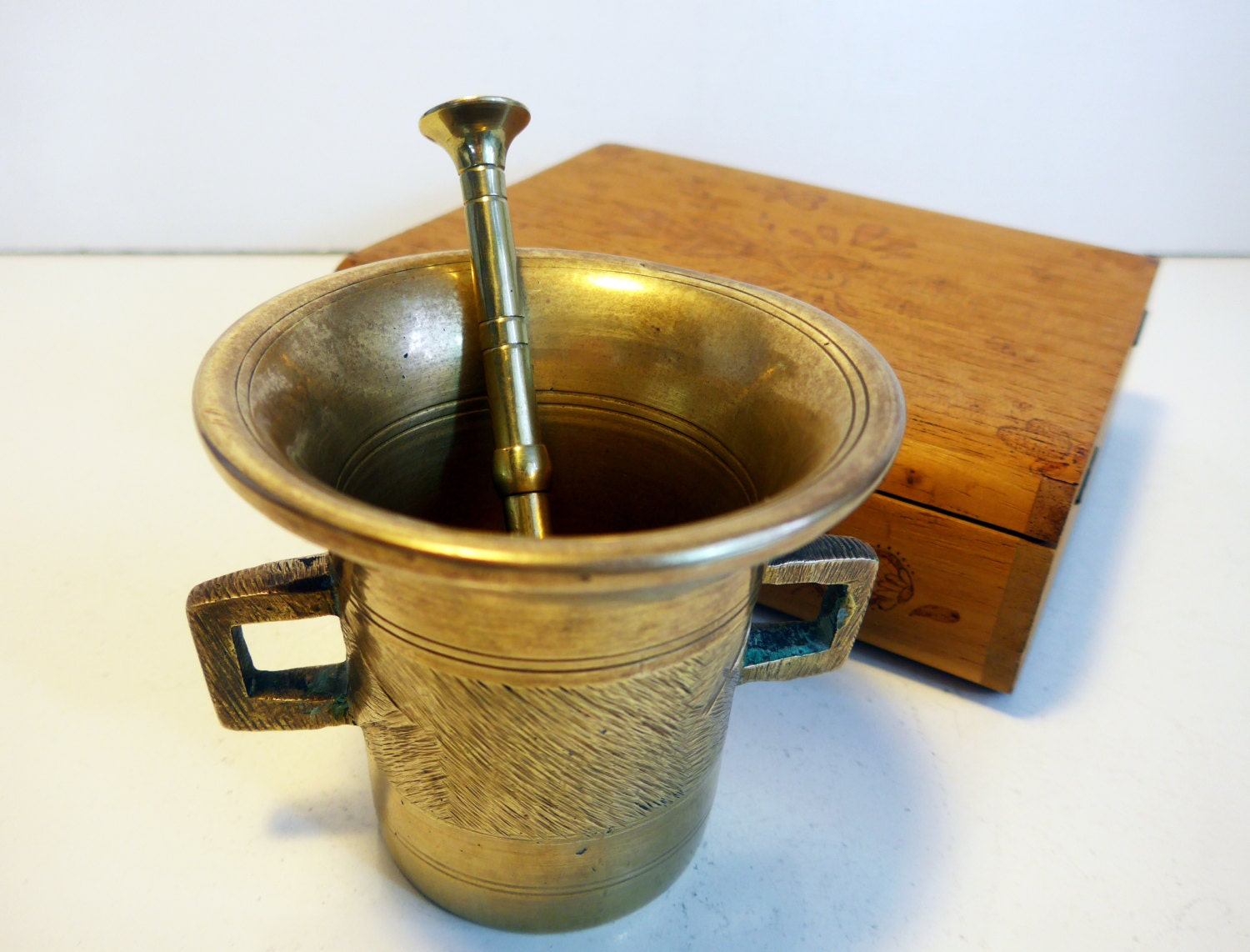 Antique Brass Mortar And Pestle Solid Brass Mortar And Pestle In Low Chalice Apothecary Mortar 4542