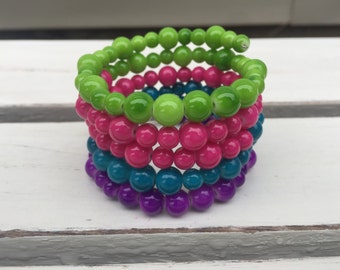 Purple Blue Pink and Green Beaded Wrap Bracelet