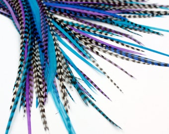 Real Feather Hair Extensions : 25 Short Skinny 7-9 inch Starlight + Rings / Loop