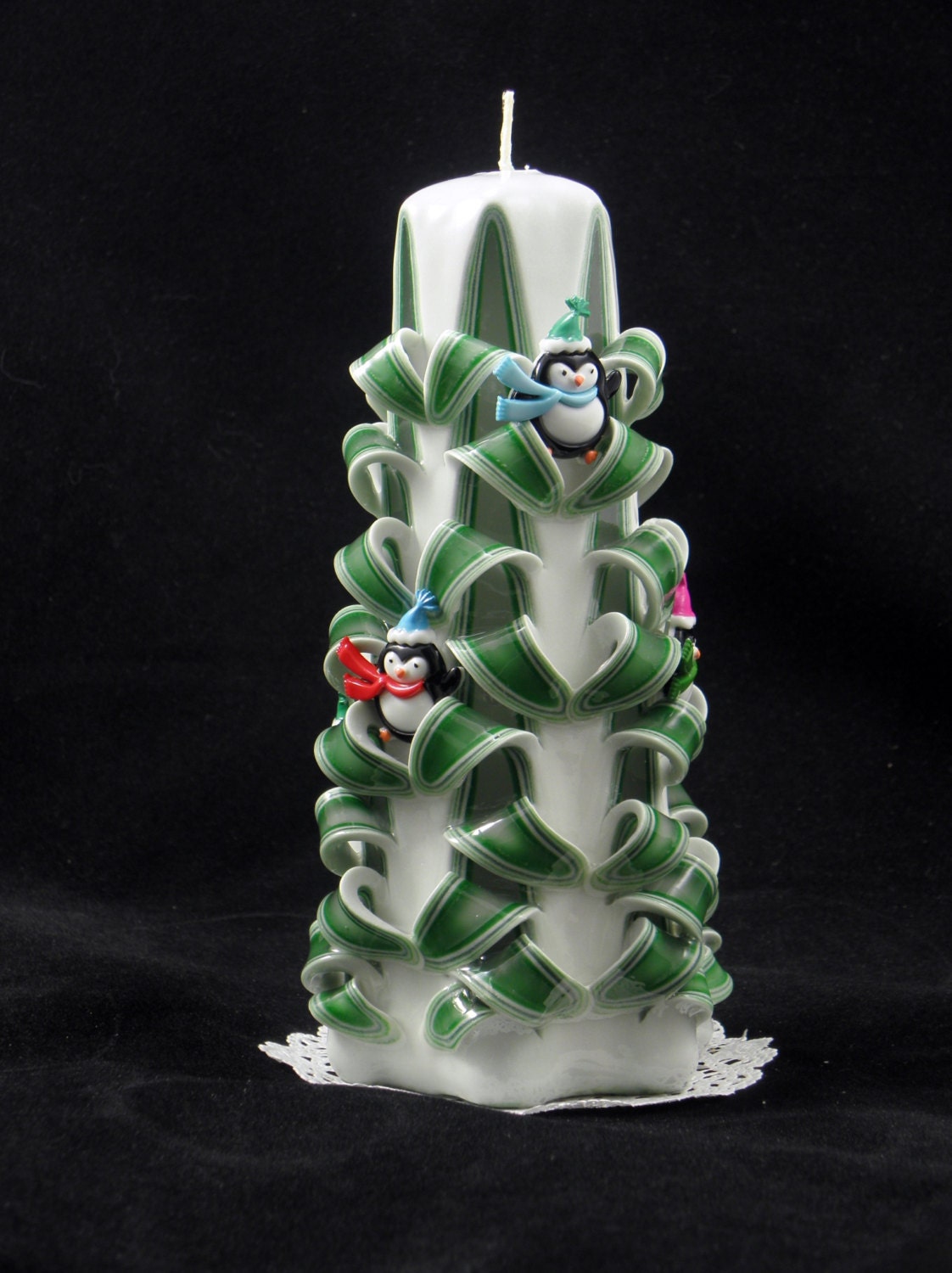 hand carved candle green and white christmas tree carve with hand carved candle green and white christmas tree carve with