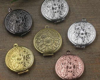 5PCS 27mm Brass Round Phase Box Locket Charm Pendant 6 colors Jewelry Findings AQ04732