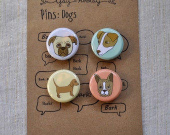 4 Set Plush Dogs Fridge Magnets stuffed illustration by yayhooray