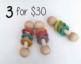 Wooden Baby Rattle Baby Gift Personalized Toy 3 for 30