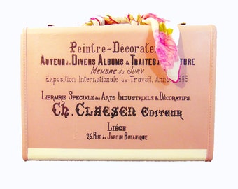 Vintage French Suitcase, Pink Shabby Chic Upcycled Luggage