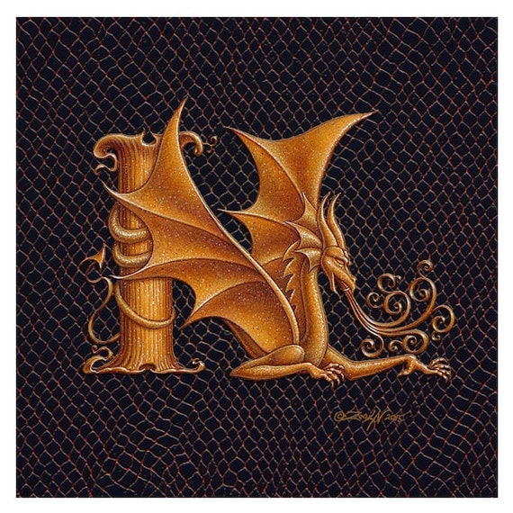 Dragon Letter N an ornate fantasy monogram from