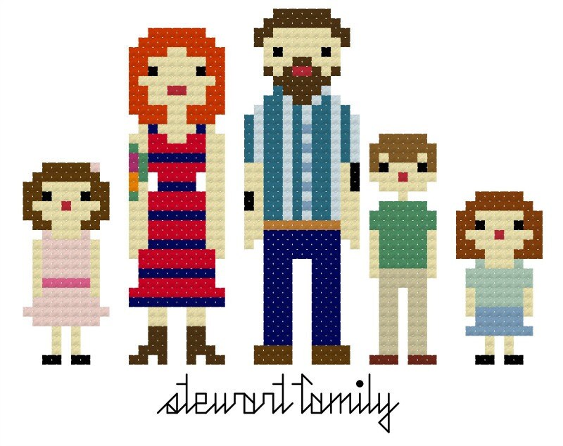 Custom Cross Stitch Pattern // Family Portrait of 6 CHARACTERS