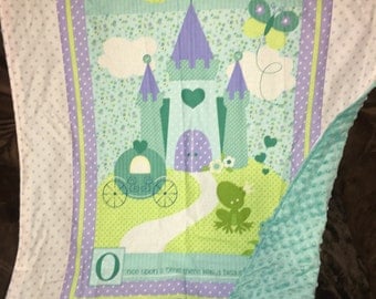 CLEARANCE***Princess theme baby blanket with minky back Ready to ship!!