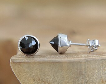 Sterling silver Black spinel earrings Black stud earrings Spike earrings 6 mm gemstone studs Modern edgy jewelry