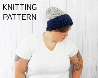 Madeline Hat, Color Block Knit Hat Pattern, Instant Download