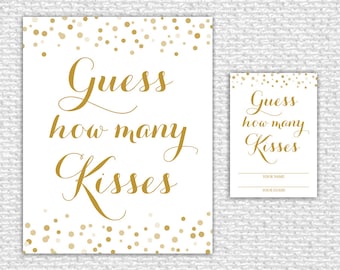 Guess How Many Kisses Printable Game, Bridal Shower Game, Bridal Shower Decor, Instant Download, Confetti