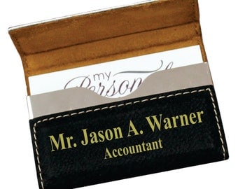 Engraved Leather Business Card Holder, Personalized Business Card Case, Office Gifts, Custom Business Card Holder, Engraved Business Case