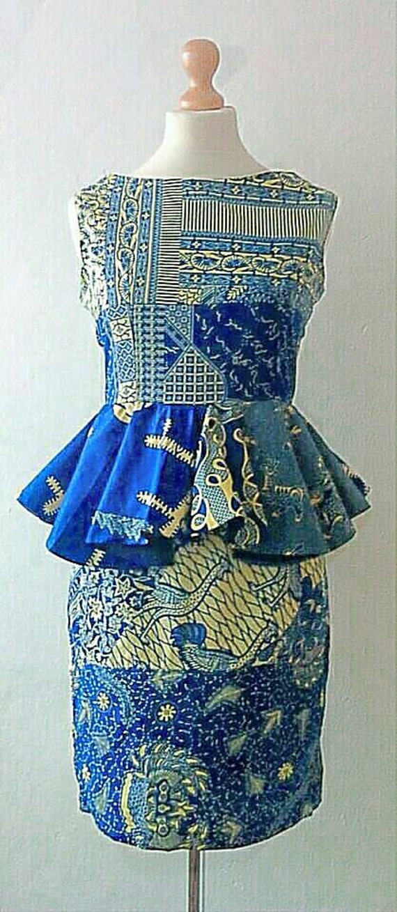 Blue peplum African print dress Ankara fabric fitted prom