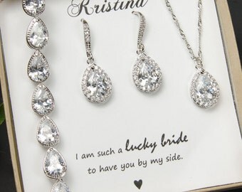 Wedding Jewelry Set ,Bridesmaid Gift, Bridesmaid Jewelry Set, Bridesmaid Earrings, Necklace and Bracelet Set, Personalized Bridesmaid Gift,