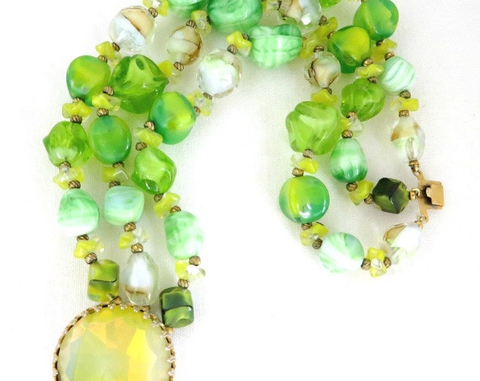 Hattie Carnegie Bracelet, Vintage Bracelet, Green Crystal Bracelet, Three Strand Bracelet, Signed Carnegie Bracelet, FREE SHIPPING