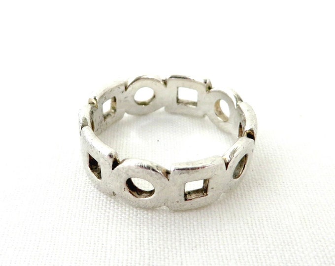 Vintage Sterling Silver Circles Squares Ring, Openwork Ring, Size 8