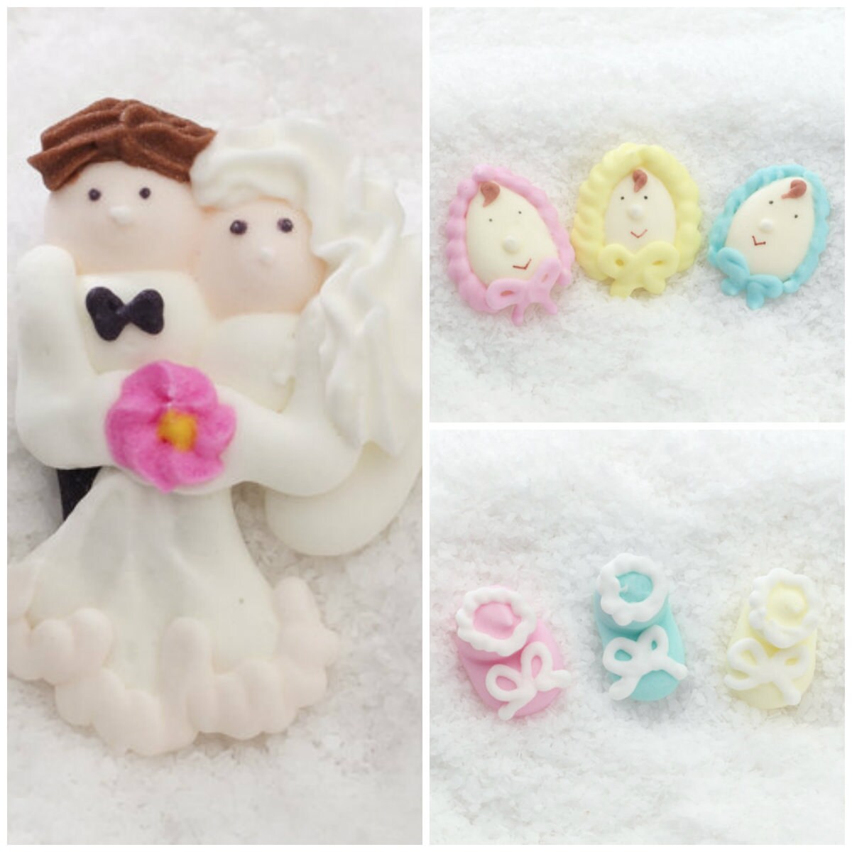 24 Edible Royal Icing Cupcake Toppers Bride and Groom Baby