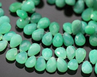 Chrysoprase Green Chalcedony Faceted Pear Briolettes, 8-10 mm, 6 beads GM0705FP/9/6 #355