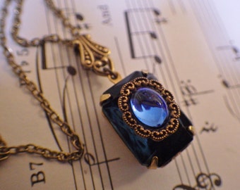 Montana Sapphire Pendant ~ Vintage Style ~ Navy Blue ~ Pendant ~ Vintage Glass - Indigo Blue ~ By LadyofTheLakeJewels