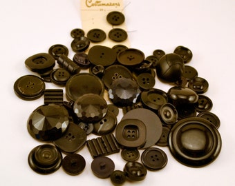 Vintage black buttons (75) craft supplies//sewing supplies
