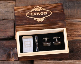 Personalized Gentleman's Gift Set Cuff Links, Money Clip, Tie Clip Groomsmen, Father's Day and Dad Men Boyfriend Christmas (025332)