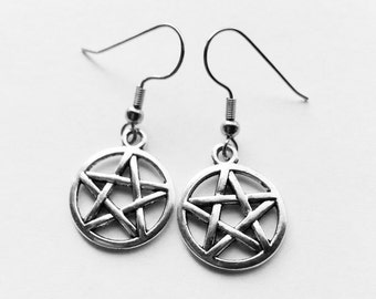 Silver pentagram earrings/ pentacle earrings/Supernatural /Charmed /Wiccan/Witch/ .925 Sterling Silver