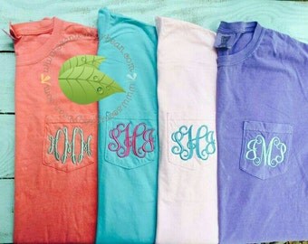 Comfort Colors 6030 Pocket Tee, Personalized Pocket T-Shirt, Monogrammed short-sleeved comfort colors pocket tee