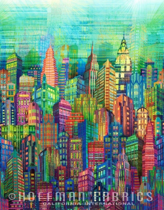 RESERVED LISTING City skyline Fabric by ThePinCushionFabrics
